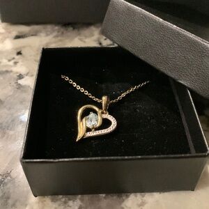 ♥️ Sale 3for$15! Vintage gold tone blue rhinestone heart necklace NIB